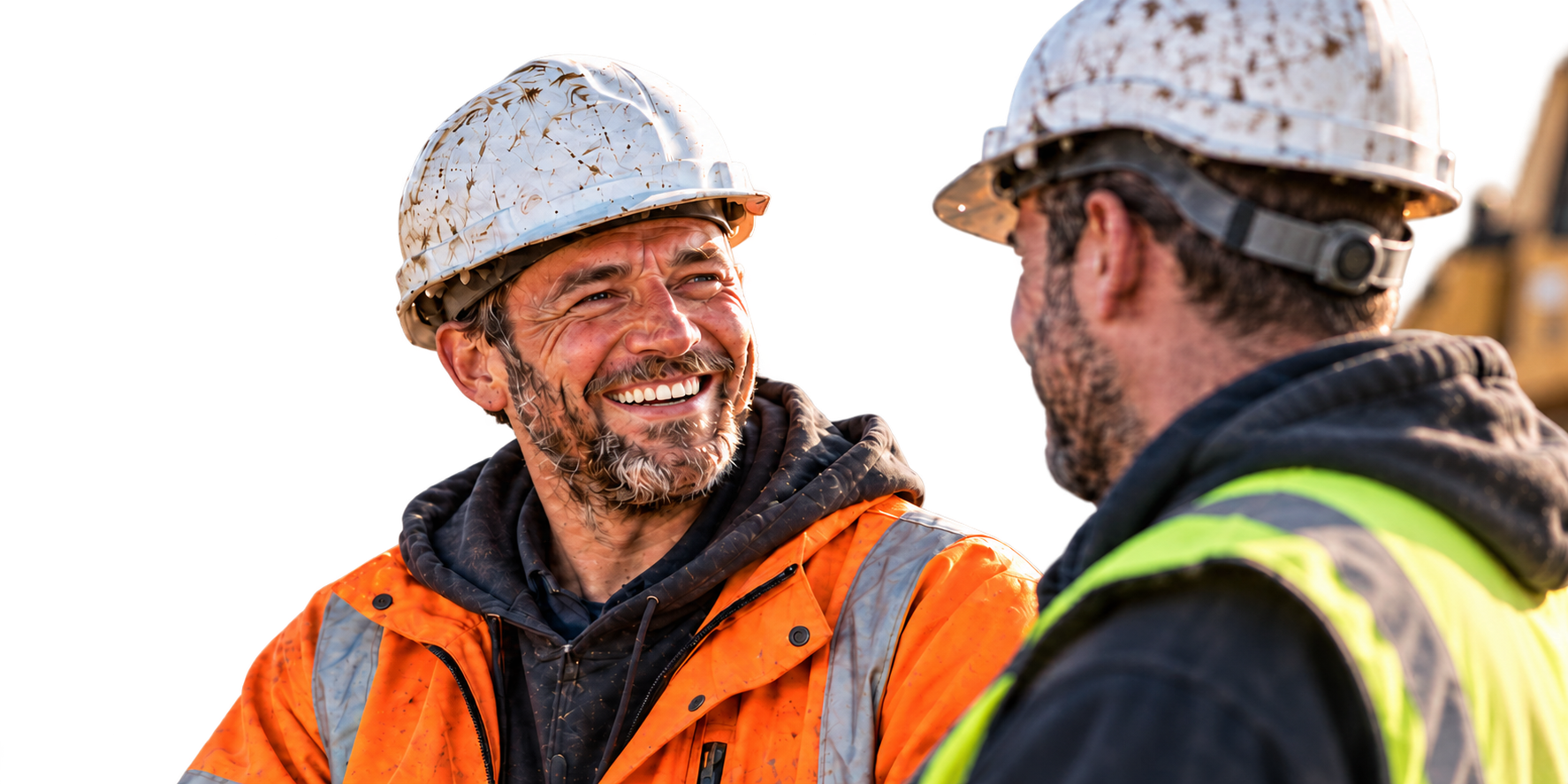 Construction colleagues sharing a moment on site.